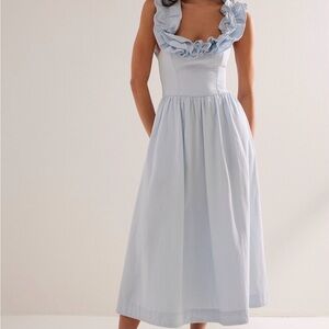 Free People Light Blue Ruffle it Up Midi